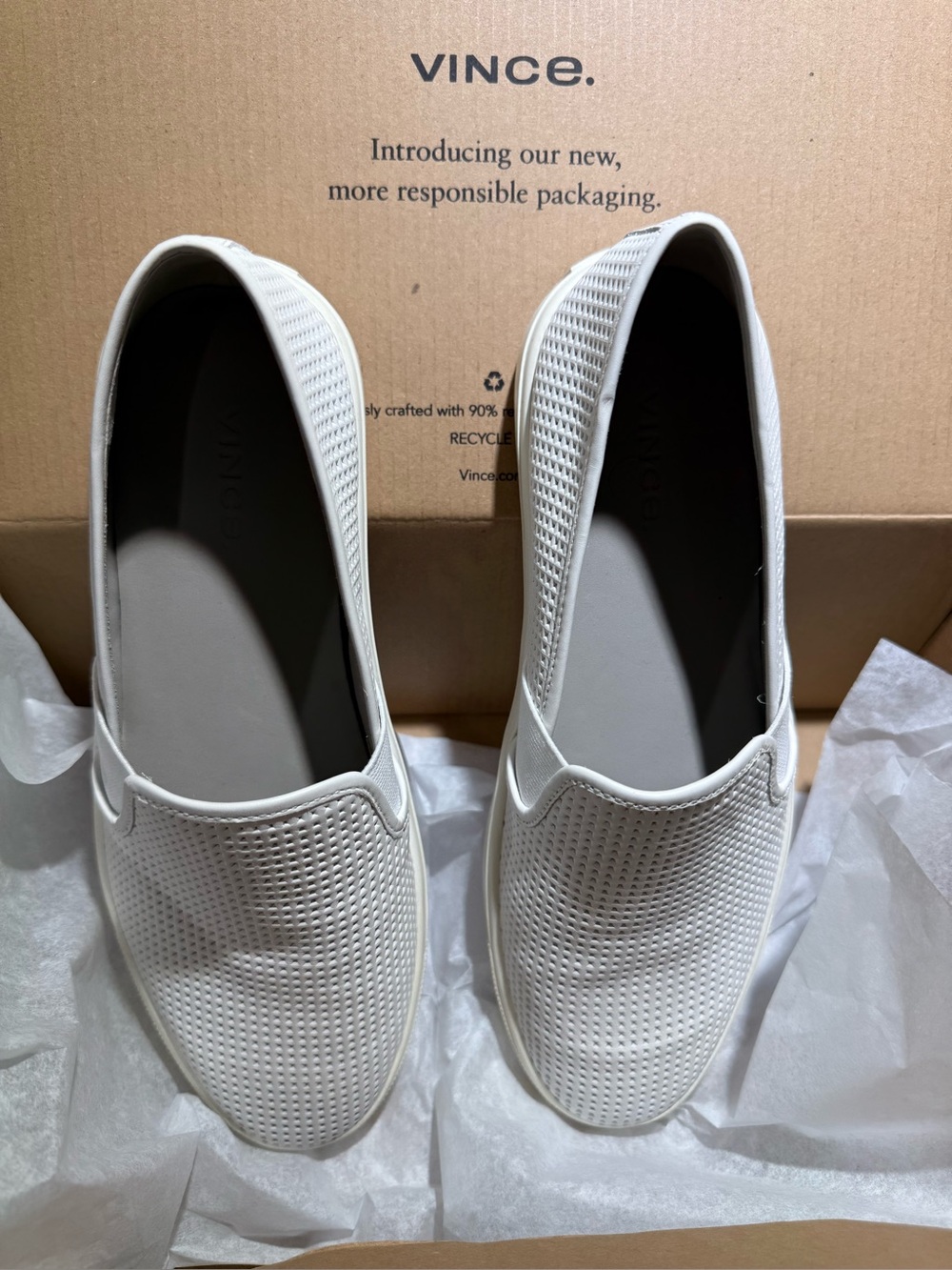 VINCE Blair Woodsmoke Perforated Leather Slip-On Loafers, White Size 7M - Picture 11 of 12